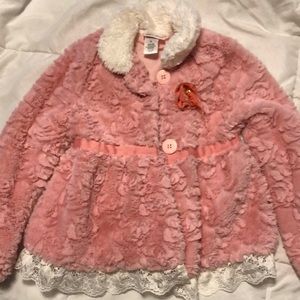 Little Lass fancy furry pink little girls coat size 5